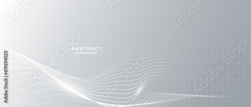 Grey white abstract background with flowing particles. Digital future technology concept. vector illustration.