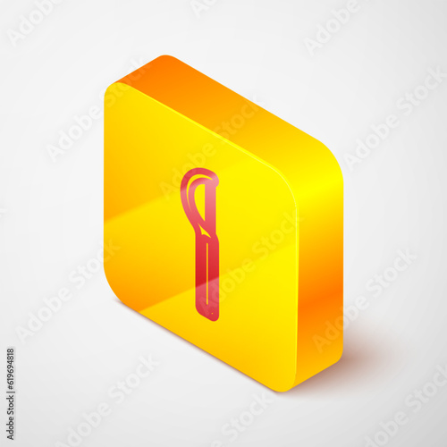 Isometric line Dental floss icon isolated on grey background. Yellow square button. Vector