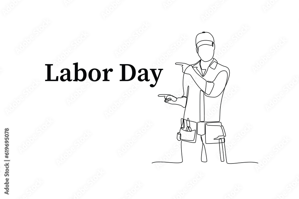 Continuous one line drawing Labor Day concept. Single line draw design vector graphic illustration.