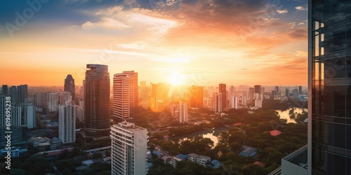 Majestic towering cityscape. This skyline with towering buildings stand tall business and financial beauty of landscape