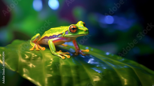 frog in the pond, frog resting on a transparent leaf, generative ai © TheGoldTiger