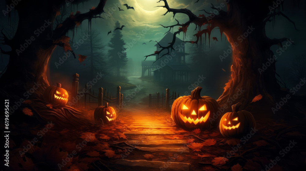 halloween background with pumpkin, generative ai halloween background with pumpkin, generative ai