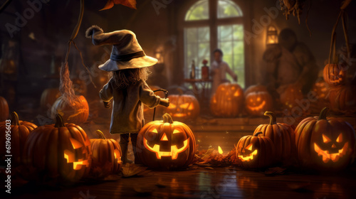 halloween background with pumpkin, generative ai