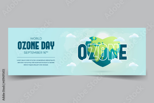 World Ozone Day September 16th horizontal banner with hearth shape globe illustration