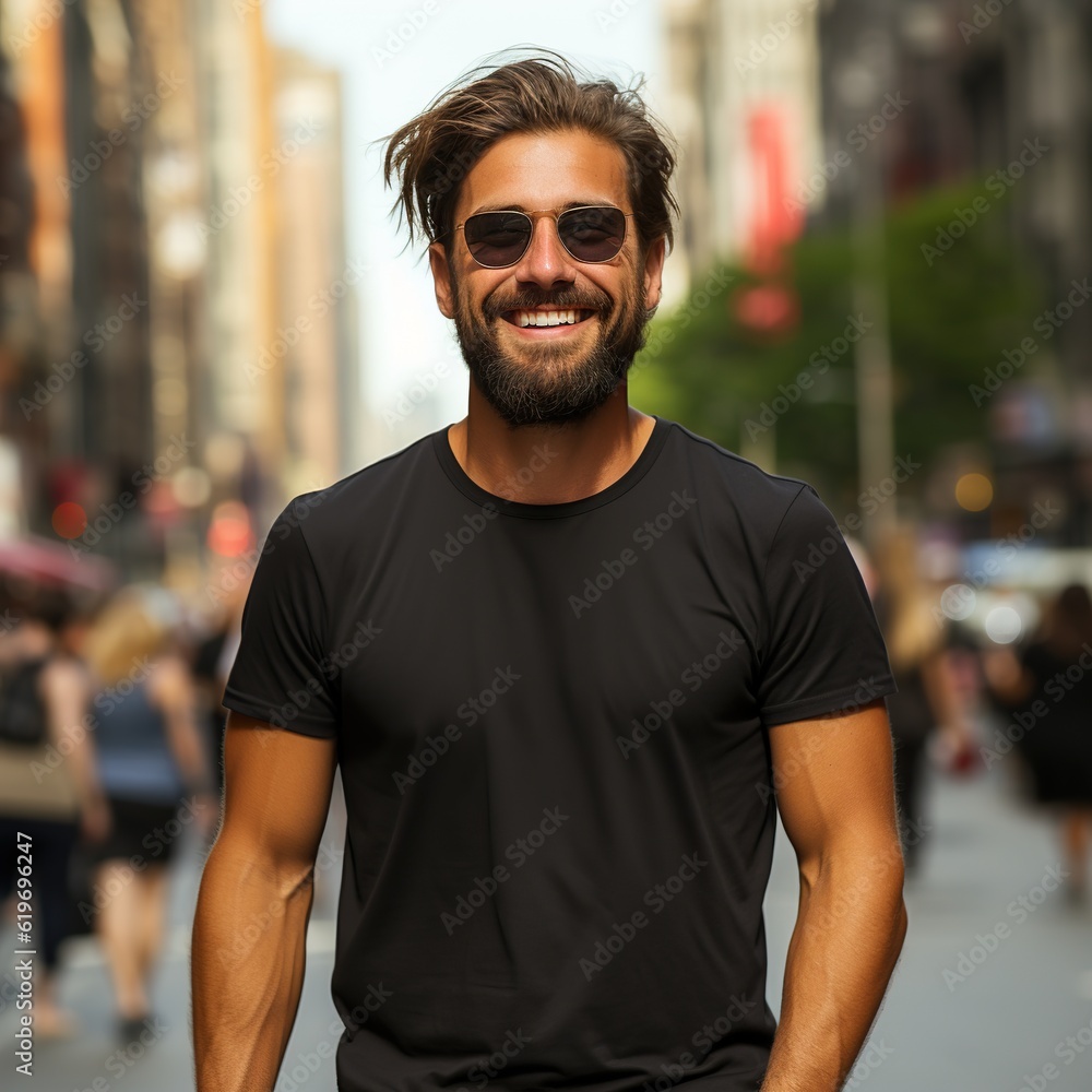 Illustration of a fashion portrait with plain t-shirt mockup , AI Generated Illustration of a fashion portrait with plain t-shirt mockup , AI Generated