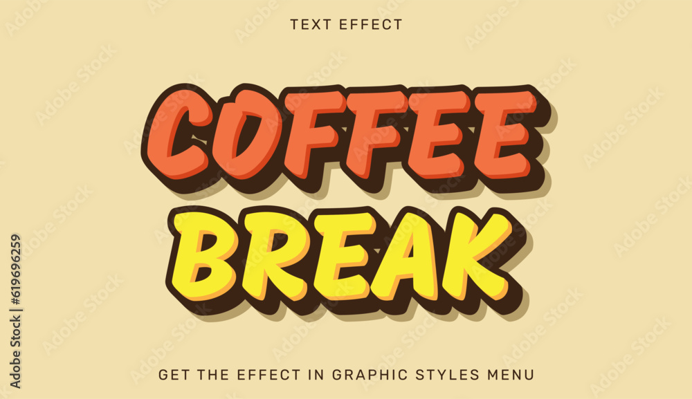 Coffee break editable text effect in 3d style. Text emblem for advertising, branding, business logo