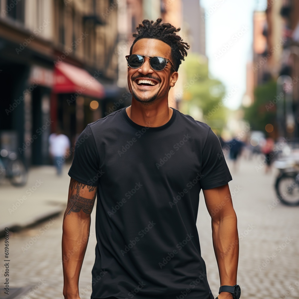 Illustration of a fashion portrait with plain t-shirt mockup , AI Generated Illustration of a fashion portrait with plain t-shirt mockup , AI Generated