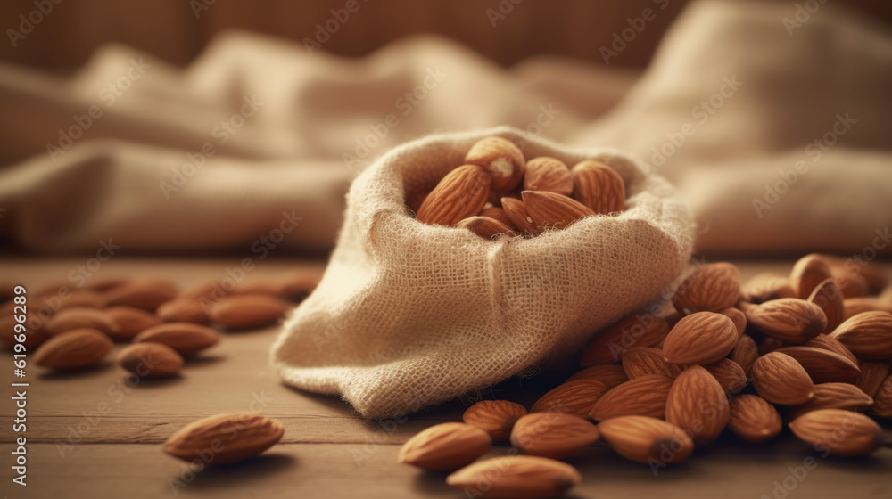 Pile of hundreads almonds, generative ai