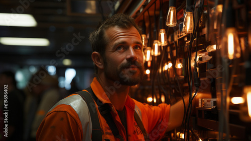 Portrait of man in orange reflexive vest  generative ai