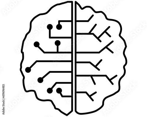 The conjunction of human and computer brains ,Business technology and science concept, flat-styled line art icon.