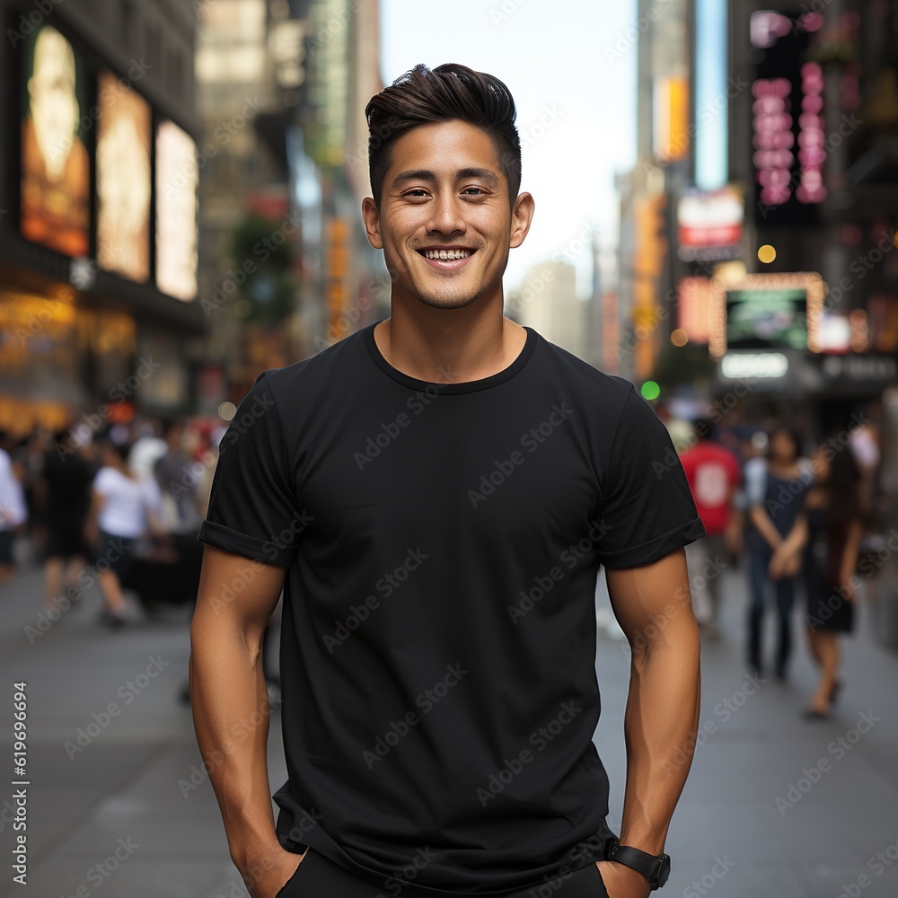 Illustration of a fashion portrait with plain t-shirt mockup , AI Generated Illustration of a fashion portrait with plain t-shirt mockup , AI Generated