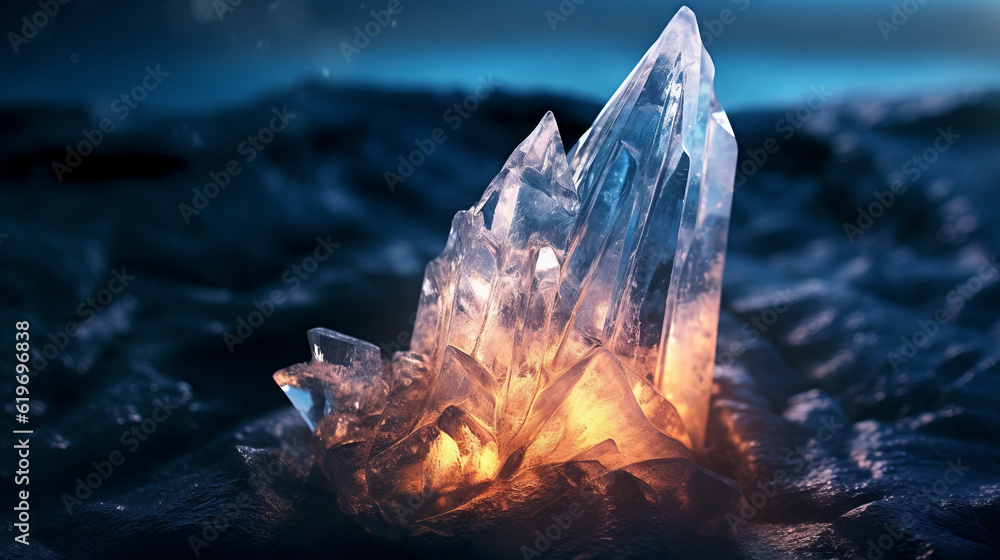 Luminescent frozen ice in dark, generative ai Luminescent frozen ice in dark, generative ai