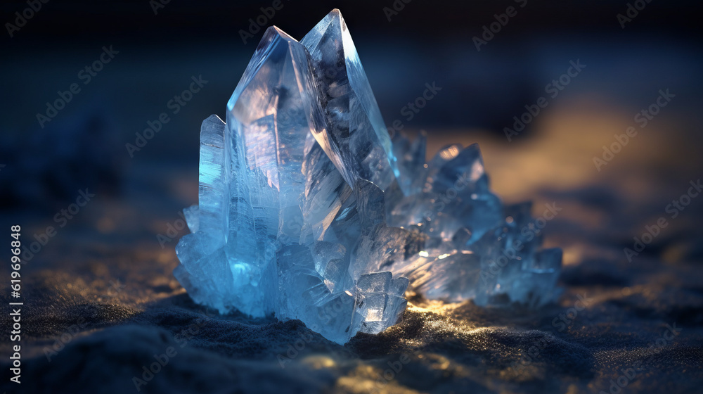 Luminescent frozen ice in dark, generative ai Luminescent frozen ice in dark, generative ai