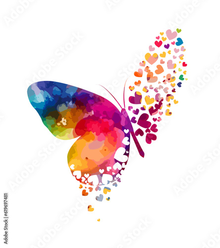 Abstraction beautiful butterflies colored from hearts. Vector illustration. Happy Valentine's Day. Vector illustration