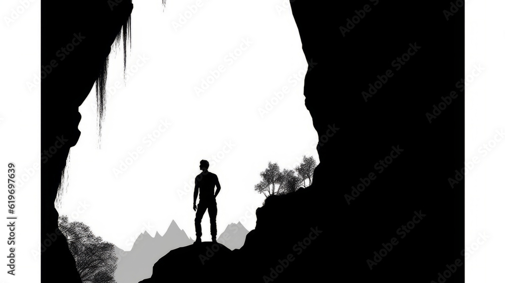 silhouette of a person on mountain, generative ai