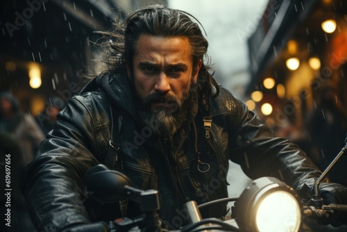 Motorcycle riding Harley Davidson in cool style, in the movie.