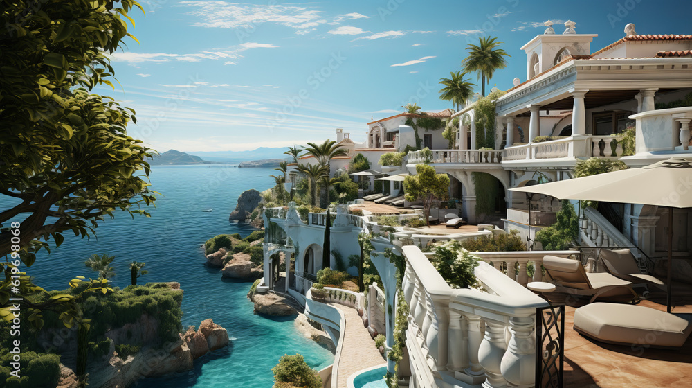 Fototapeta premium view of the town, mediterranean sea city, generative ai