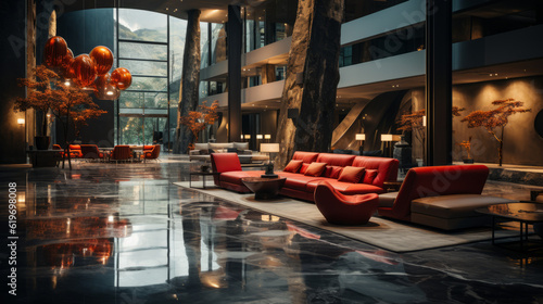 Modern style lobby in hotel  generative ai