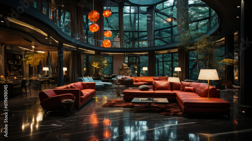Modern style lobby in hotel, generative ai © TheGoldTiger