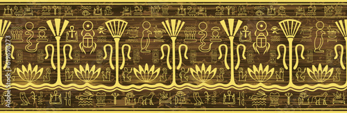 Egypt ancient ornament in golden colors. Seamless vector pattern.