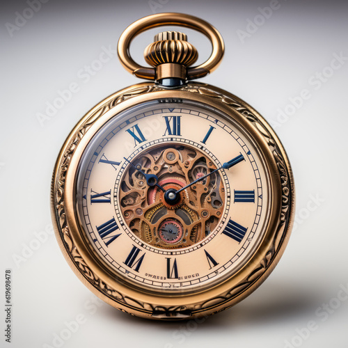 Generative ai illustration of Antique Pocket Watch on white background