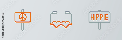Set line Peace, and Heart shaped love glasses icon. Vector