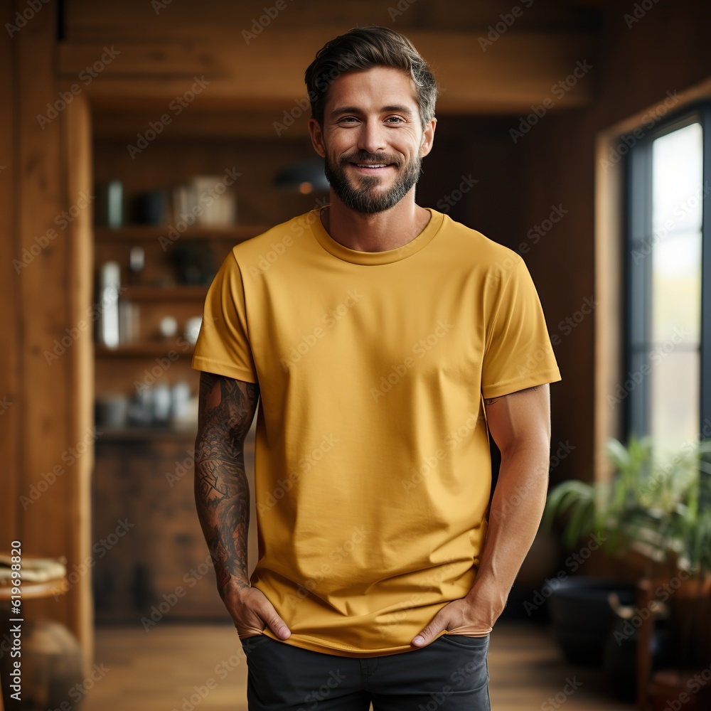Illustration of a fashion portrait with plain t-shirt mockup , AI Generated Illustration of a fashion portrait with plain t-shirt mockup , AI Generated