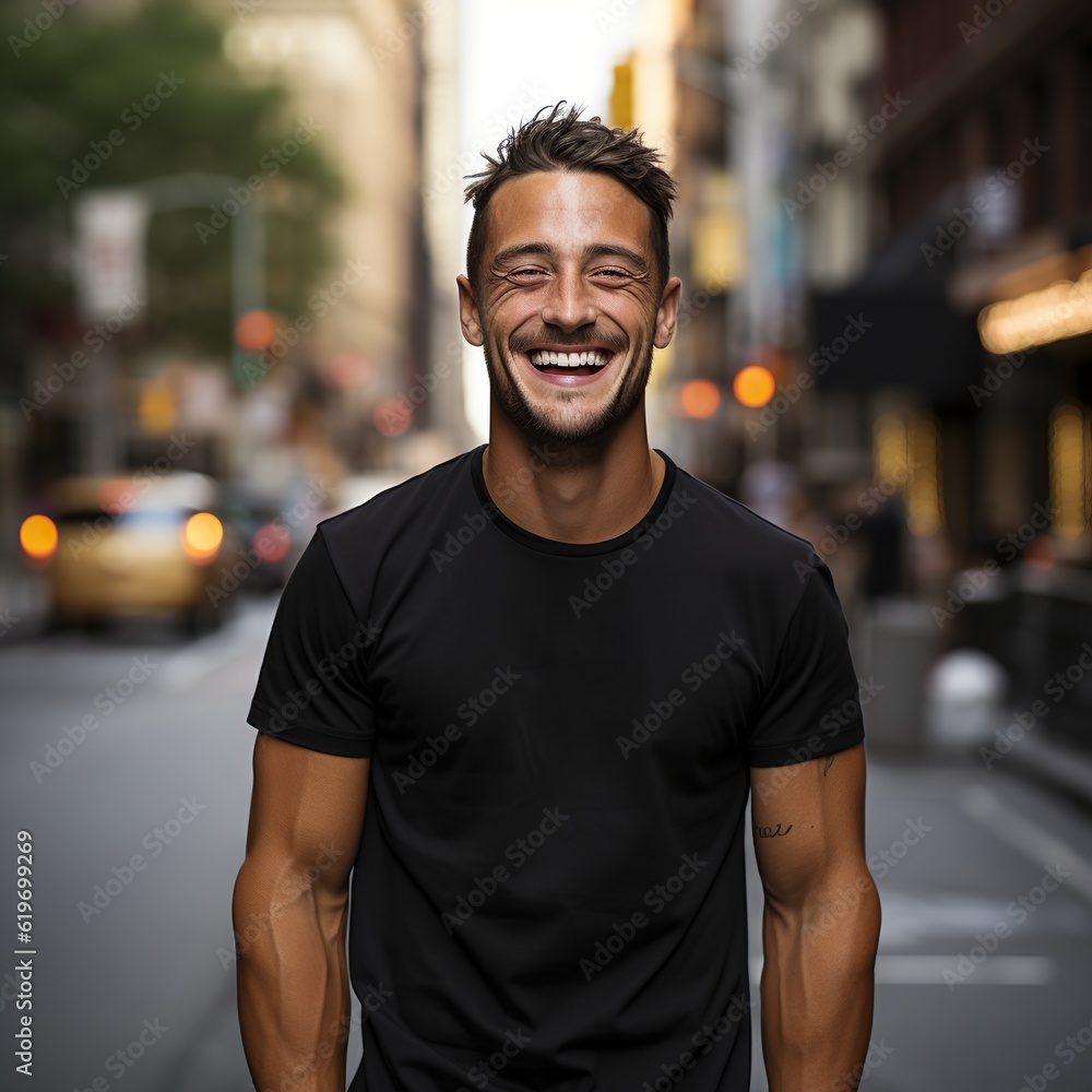 Illustration of a fashion portrait with plain t-shirt mockup , AI Generated Illustration of a fashion portrait with plain t-shirt mockup , AI Generated
