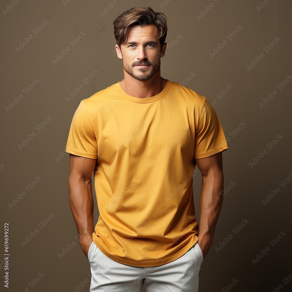 Illustration of a fashion portrait with plain t-shirt mockup , AI Generated Illustration of a fashion portrait with plain t-shirt mockup , AI Generated