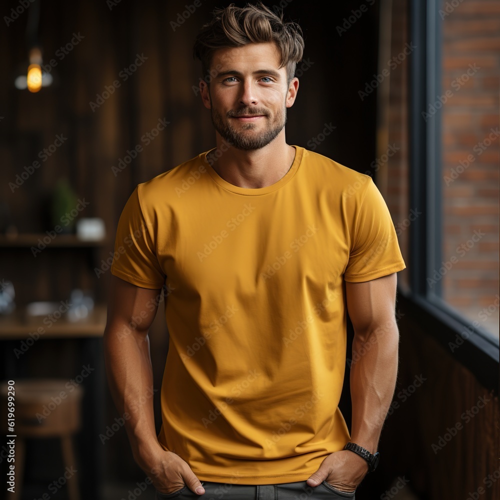 Illustration of a fashion portrait with plain t-shirt mockup , AI Generated Illustration of a fashion portrait with plain t-shirt mockup , AI Generated
