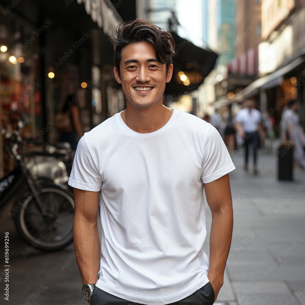 Illustration of a fashion portrait with plain t-shirt mockup , AI Generated Illustration of a fashion portrait with plain t-shirt mockup , AI Generated