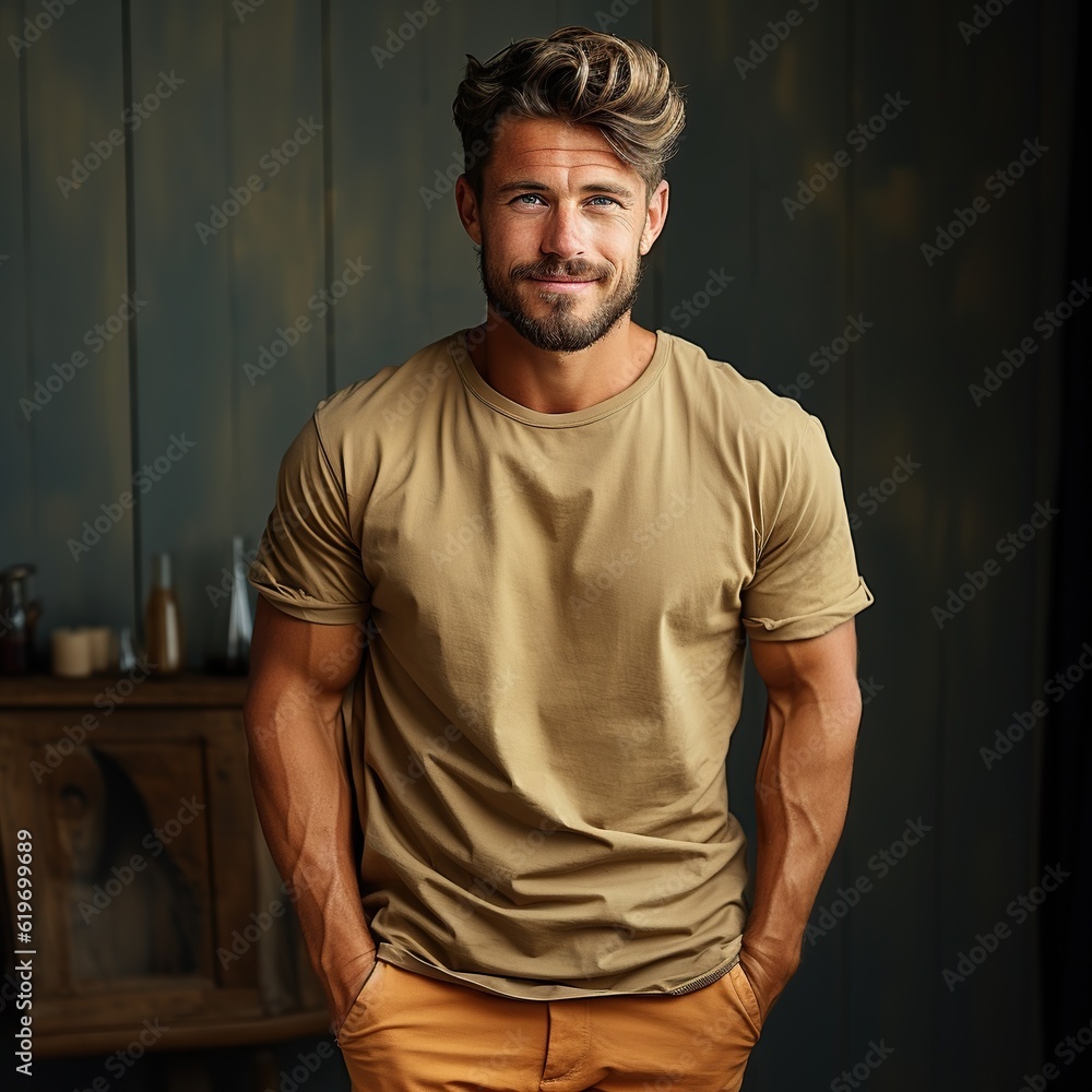 Illustration of a fashion portrait with plain t-shirt mockup , AI Generated Illustration of a fashion portrait with plain t-shirt mockup , AI Generated