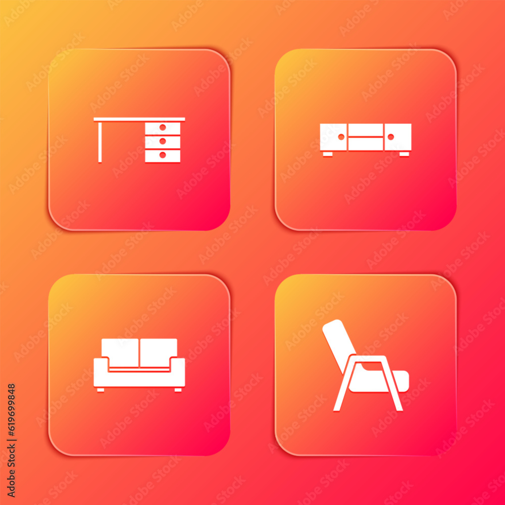 Set Office desk, Chest of drawers, Sofa and Armchair icon. Vector Set Office desk, Chest of drawers, Sofa and Armchair icon. Vector