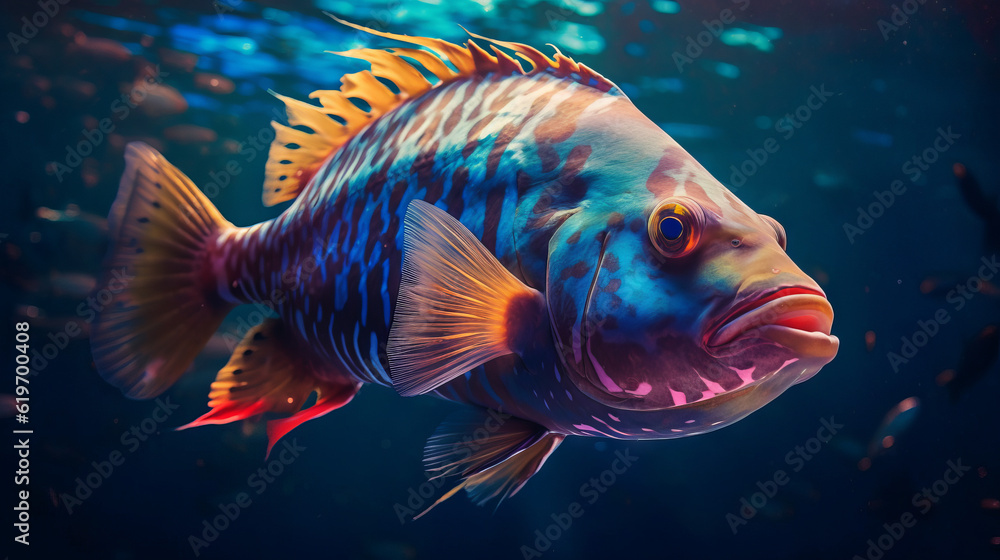 Fototapeta premium fish in aquarium, colorful large fish in an ocean, generative ai