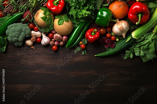 Healthy food. Fresh Vegetables background. Copy Space. Generative AI