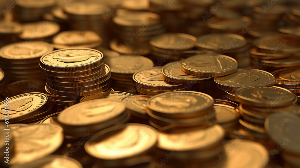 stack of coins on a black background, pile of gold coins in depth of field, generative ai stack of coins on a black background, pile of gold coins in depth of field, generative ai