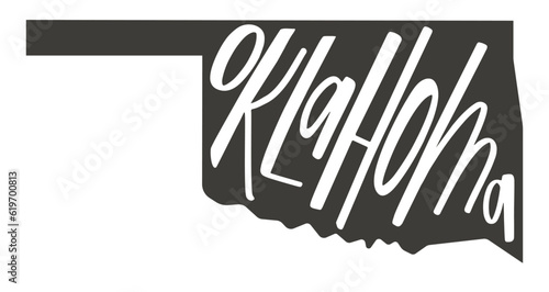 Oklahoma. Vector silhouette state. Oklahoma map with text script. Oklahoma shape state map for poster, t-shirt, tee, souvenir. Vector outline Isolated illustratuon on a white background.