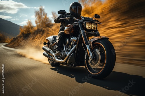 Motorcycle riding Harley Davidson in cool style, in the movie. photo