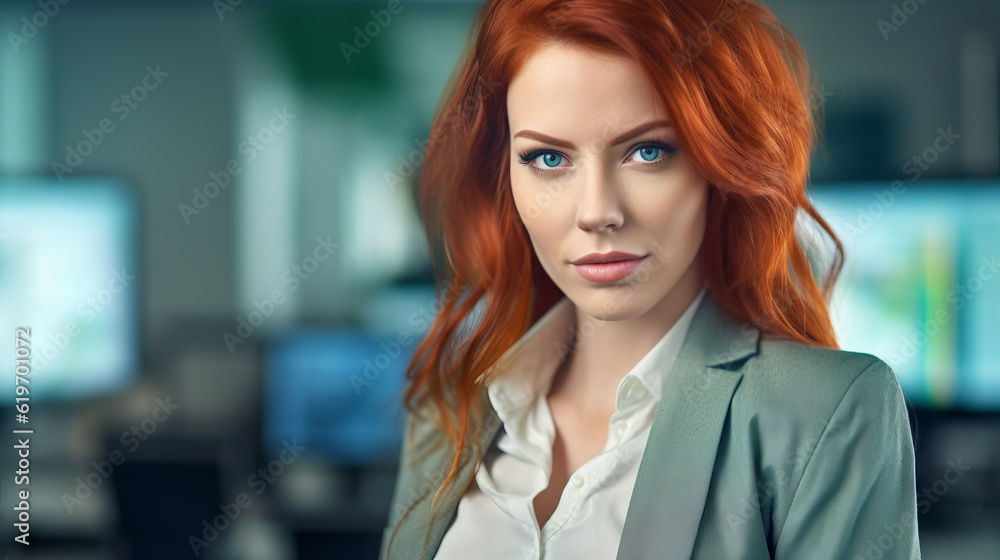 Fototapeta premium doctor looking at camera, portrait of a beautiful marketing manager woman, generative ai