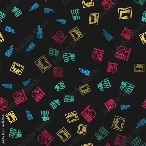 Set line Temperature and humidity sensor, Flower analysis, Incubator for eggs and Plant status on seamless pattern. Vector