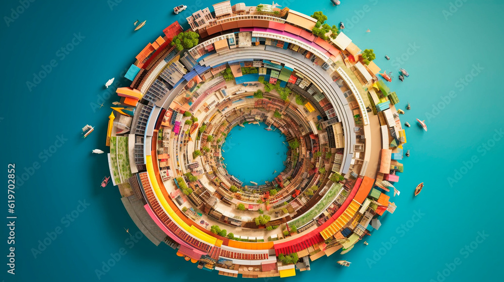 Striking visual representation of a circular economy in motion. Generative AI