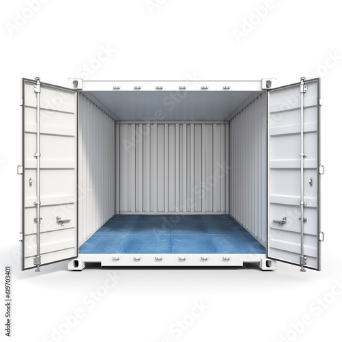 Open empty red cargo container with open doors waiting for the load for the next delivery and shipping. isolated on black background. Generative ai
