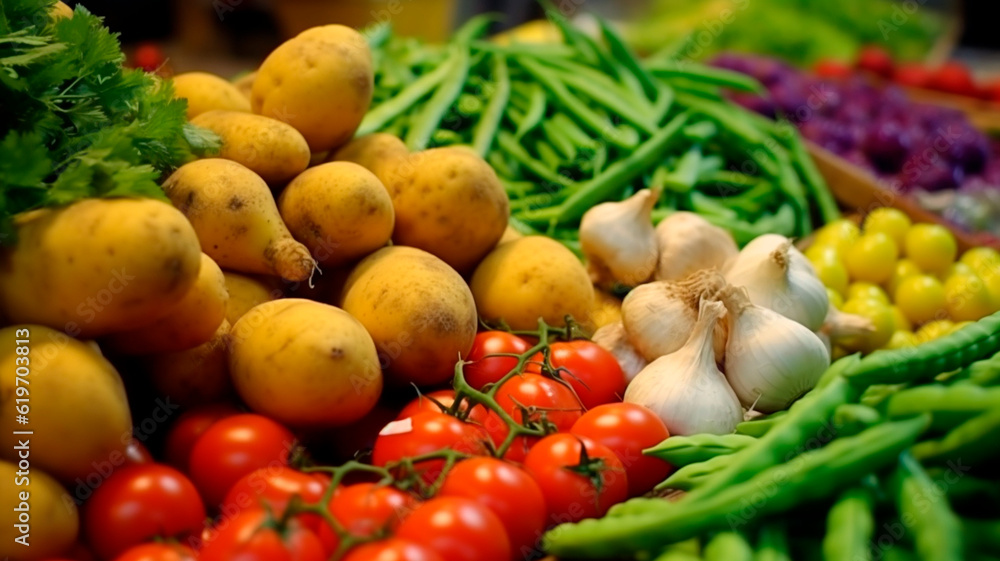 Vegetables at a farmer's market. Generative AI Vegetables at a farmer's market. Generative AI