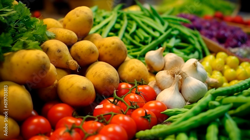 Vegetables at a farmer s market. Generative AI