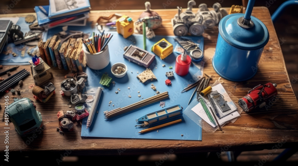 top view of a childrens desk, generative ai top view of a childrens desk, generative ai
