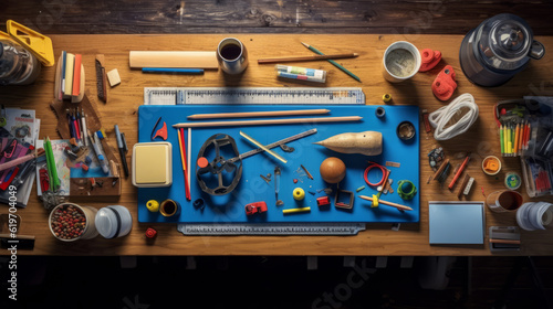 top view of a childrens desk, generative ai