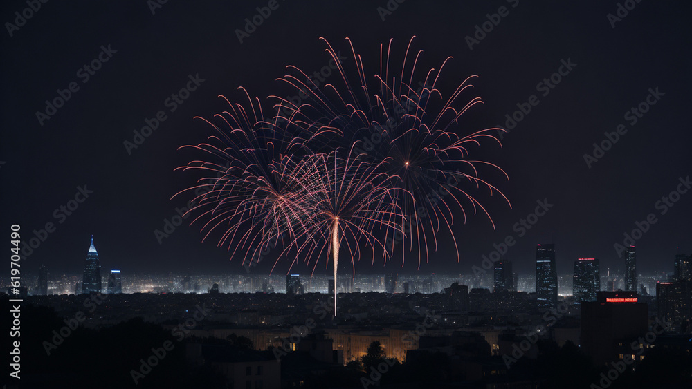 Fireworks over the city at night. Selected Focus. Fireworks over the city at night. Selected Focus.