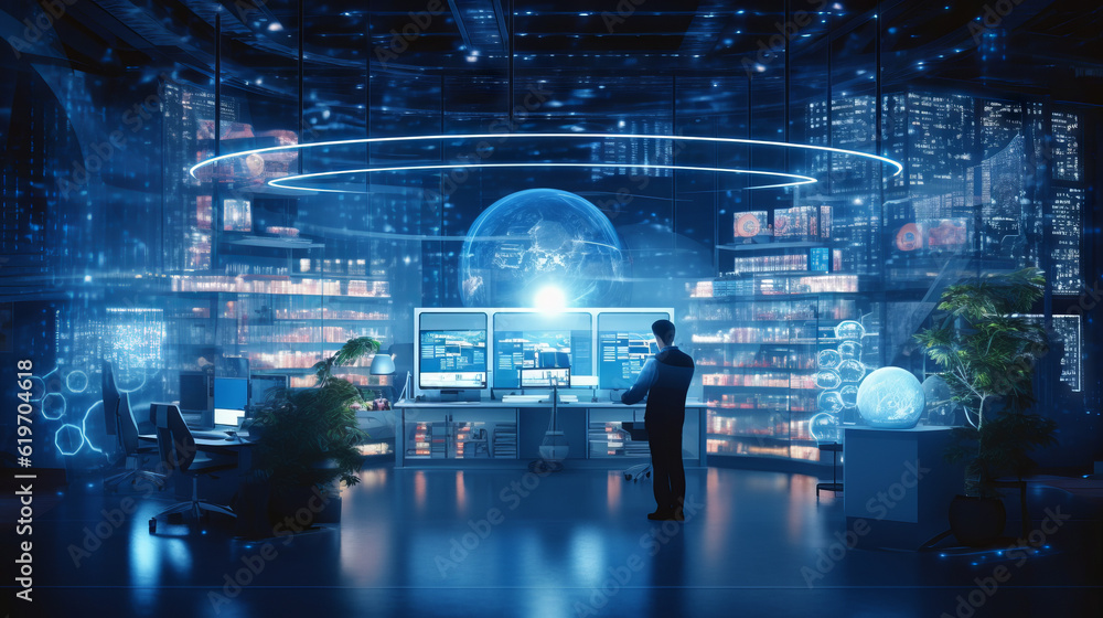 background with circles, virtual technology scene with dark blue tone, generative ai background with circles, virtual technology scene with dark blue tone, generative ai