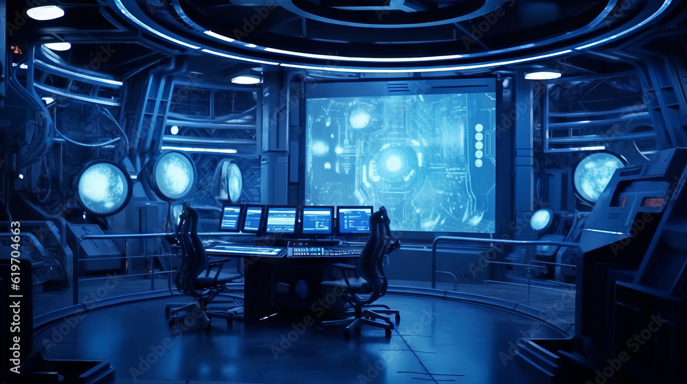 background with circles, virtual technology scene with dark blue tone, generative ai