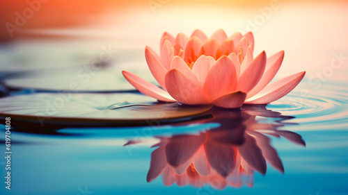 Zen lotus flower on water  meditation and spirituality concept. Generative AI